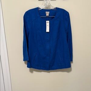 Chico's Women's Casual Cobalt Blue Jacket / Size 1 (M) / Brand NWT / 100% Linen